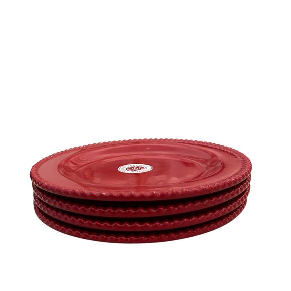 MATCERAMICA Portugal Red Salad Plates 9in Set of 4 Ceramic Beaded Edge NEW - Picture 4 of 15